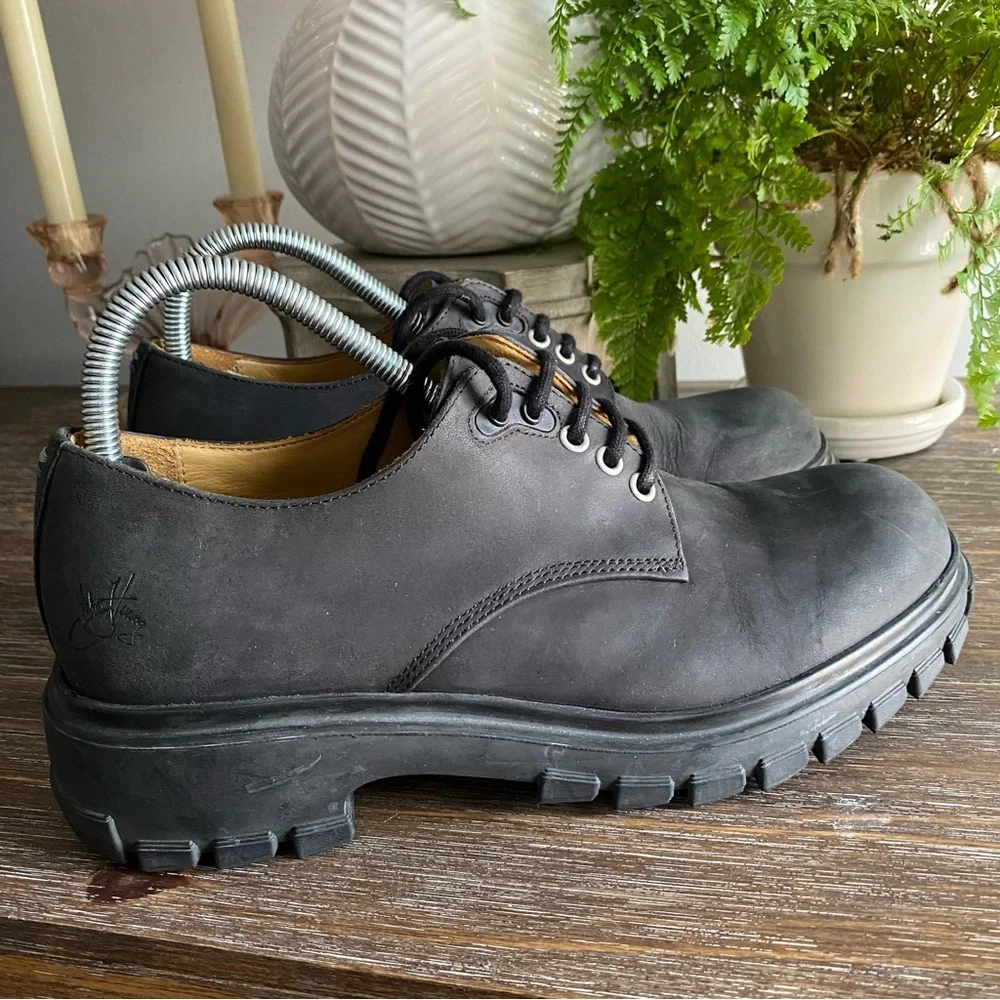 VTG Y2K John Fluevog “Tuesday Everyday Derby” Black Leather Unisex Men 7 Women 9